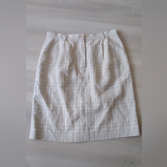 Lands End Linen Cotton Vintage Plaid Cream Skirt Lined Lightweight 16 - Picture 6 of 8